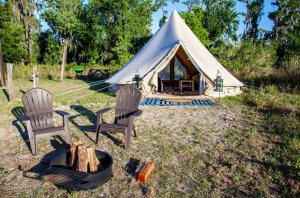 Photo of a glamping site at Lake Louisa State Park in Florida.